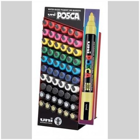 UNI Dekormarker display, 60 db, 1,8-2,5 mm, UNI "Posca PC-5M", 10 különböző szín
