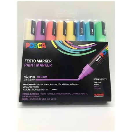 UNI Dekormarker készlet, 1,8-2,5 mm, UNI "Posca PC-5M", 8 különböző pasztell szín