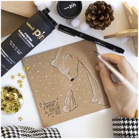 UNI Rajzmarker készlet, UNI PIN "Tube", 9 különböző vonalvastagság, fekete