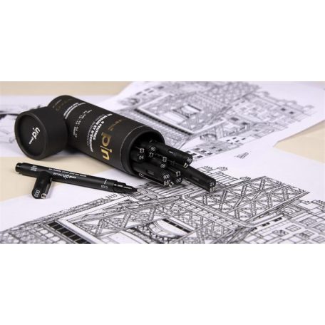 UNI Rajzmarker készlet, UNI PIN "Tube", 9 különböző vonalvastagság, fekete