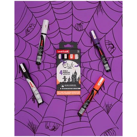 UNI Krétamarker készlet, 1,8-2,5 mm, UNI "PWE-5M","Halloween", 4 különböző szín