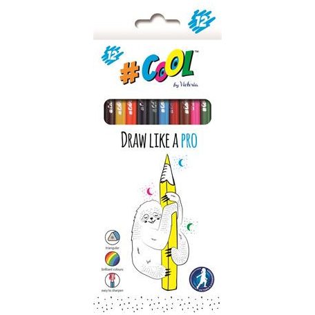 COOL BY VICTORIA Színes ceruza készlet, háromszögletű, COOL BY VICTORIA, 12 különböző szín