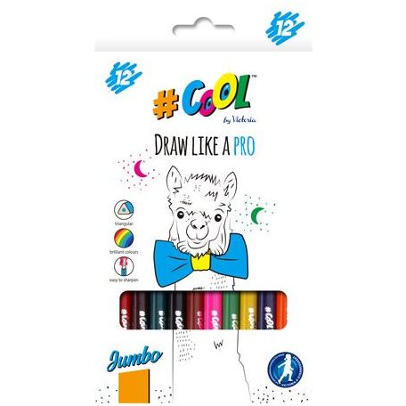 COOL BY VICTORIA Színes ceruza készlet, háromszögletű, vastag, COOL BY VICTORIA, 12 különböző szín