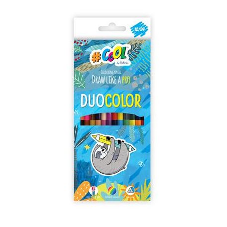 COOL BY VICTORIA Színes ceruza készlet, háromszögletű, kétvégű, COOL BY VICTORIA "Duocolor", 24 különböző szín