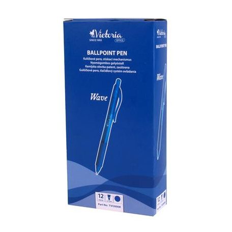 VICTORIA OFFICE Golyóstoll, 0,7 mm, nyomógombos, VICTORIA OFFICE, „Wave”, kék