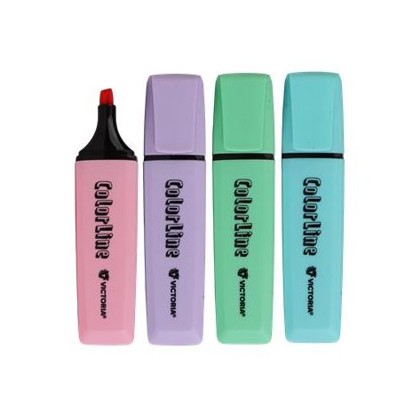 VICTORIA OFFICE Szövegkiemelő készlet, 1-5 mm, VICTORIA OFFICE, "ColorLine", 4 különböző pasztell szín