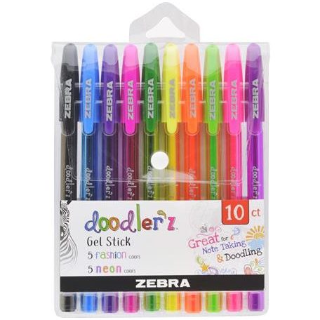 ZEBRA Zseléstoll készlet, 0,33 mm, kupakos, ZEBRA "Doodler'z Neon & Fashion", 10 vegyes szín