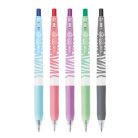 ZEBRA Zseléstoll készlet, 0,33 mm, nyomógombos, csíkos test, ZEBRA "Sarasa Clip Pastel", 5 különböző pasztell szín