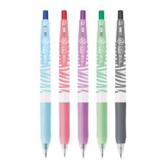   ZEBRA Zseléstoll készlet, 0,33 mm, nyomógombos, csíkos test, ZEBRA "Sarasa Clip Pastel", 5 különböző pasztell szín