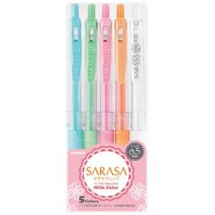   ZEBRA Zseléstoll készlet, 0,33 mm, nyomógombos, ZEBRA "Sarasa Clip Milk", 5 vegyes pasztell szín