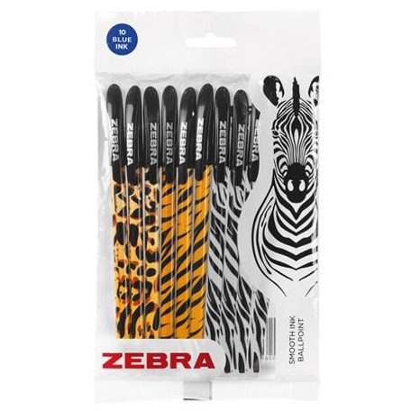 ZEBRA Golyóstoll, 0,27 mm, kupakos, vegyes testszín, ZEBRA "Animal Doodler'z", kék