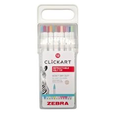   ZEBRA Filctoll készlet, nyomógombos, 0,6 mm, ZEBRA "Clickart" 12 különböző pasztell szín