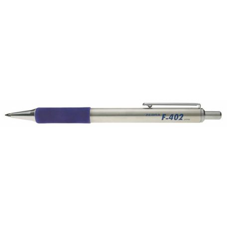 ZEBRA Golyóstoll, 0,24 mm, nyomógombos, rozsdamentes acél, kék tolltest, ZEBRA "F402", kék