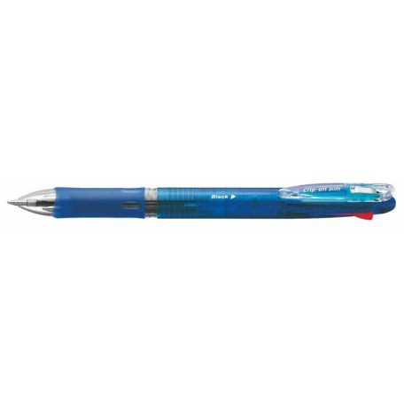 ZEBRA Golyóstoll, 0,24 mm, nyomógombos, négyszínű, ZEBRA "Clip-on Slim 4C", kék