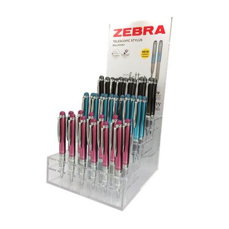 ZEBRA Golyóstoll display, 0,24 mm, teleszkópos, rozsdamentes acél, ZEBRA "Telescopic Metal Stylus", kék