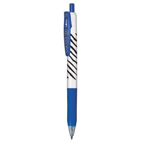 ZEBRA Zseléstoll, 0,33 mm, nyomógombos, csíkos test, ZEBRA "Sarasa Clip", kék