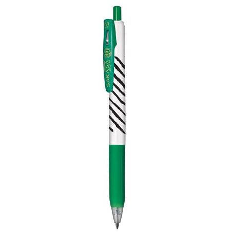 ZEBRA Zseléstoll, 0,33 mm, nyomógombos, csíkos test, ZEBRA "Sarasa Clip", zöld