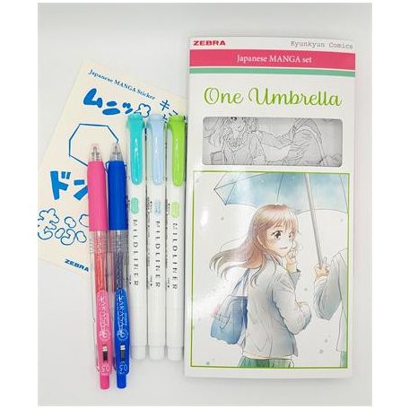 ZEBRA Írószer készlet, ZEBRA "Manga Set, One Umbrella", 5 darabos