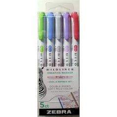   ZEBRA Szövegkiemelő készlet, 1,4/4,0 mm, kétvégű ZEBRA "Mildliner Cool & Refined" 5 szín