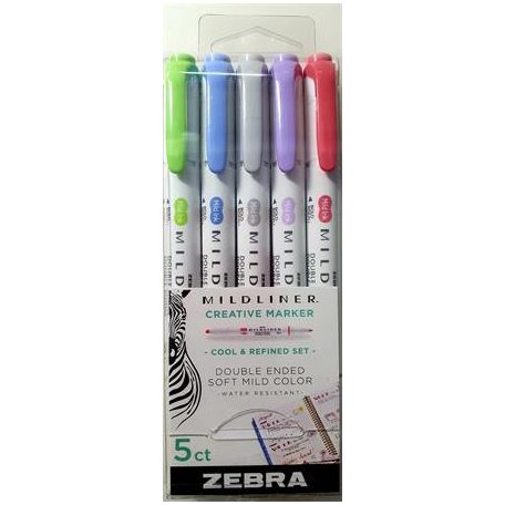 ZEBRA Szövegkiemelő készlet, 1,4/4,0 mm, kétvégű ZEBRA "Mildliner Cool & Refined" 5 szín