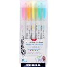 ZEBRA Ecsetirón készlet, kétvégű ZEBRA "Mildliner Fluorescent", 5 szín