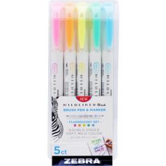   ZEBRA Ecsetirón készlet, kétvégű ZEBRA "Mildliner Fluorescent", 5 szín