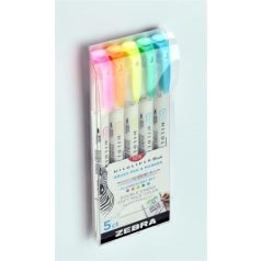   ZEBRA Ecsetirón készlet, kétvégű ZEBRA "Mildliner Fluorescent", 5 szín