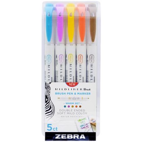 ZEBRA Ecsetirón készlet, kétvégű ZEBRA "Mildliner Warm", 5 szín