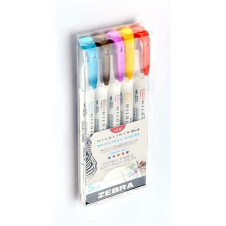 ZEBRA Ecsetirón készlet, kétvégű ZEBRA "Mildliner Warm", 5 szín