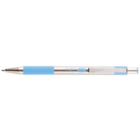 ZEBRA Golyóstoll, 0,24 mm, nyomógombos, rozsdamentes acél, pasztellkék tolltest, ZEBRA "F-301", kék