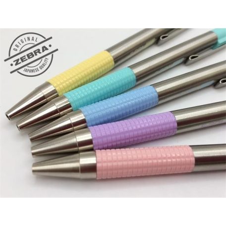ZEBRA Golyóstoll, 0,24 mm, nyomógombos, rozsdamentes acél, pasztellkék tolltest, ZEBRA "F-301", kék