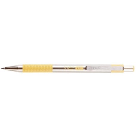 ZEBRA Golyóstoll, 0,24 mm, nyomógombos, rozsdamentes acél, pasztellsárga tolltest, ZEBRA "F-301", kék