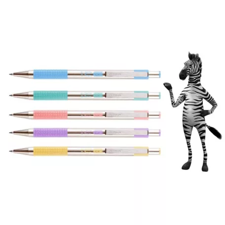 ZEBRA Golyóstoll, 0,24 mm, nyomógombos, rozsdamentes acél, pasztell-lila tolltest, ZEBRA "F-301", kék