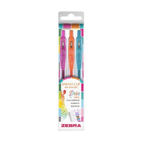 ZEBRA Zseléstoll készlet, 0,33 mm, nyomógombos, ZEBRA "Sarasa Clip Boho Vibes", 3 különböző szín