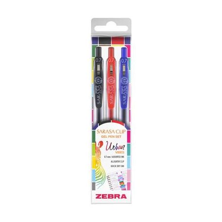 ZEBRA Zseléstoll készlet, 0,33 mm, nyomógombos, ZEBRA "Sarasa Clip Urban Vibes", 3 különböző szín