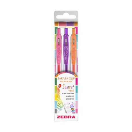 ZEBRA Zseléstoll készlet, 0,25 mm, nyomógombos, ZEBRA "Sarasa Clip Sunset", 3 különböző szín