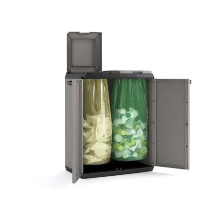 KETER Szelektív hulladékgyűjtő szekrény, műanyag, KETER "Split Basic", szürke/fekete