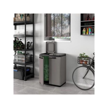 KETER Szelektív hulladékgyűjtő szekrény, műanyag, KETER "Split Basic", szürke/fekete