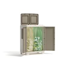   KETER Szelektív hulladékgyűjtő szekrény, műanyag, KETER "Split Premium Wood", világos/bézs