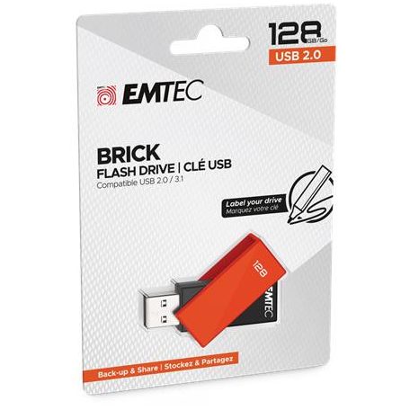 EMTEC Pendrive, 128GB, USB 2.0, EMTEC "C350 Brick", narancssárga