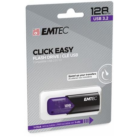 EMTEC Pendrive, 128GB, USB 3.2, EMTEC "B110 Click Easy", fekete-lila