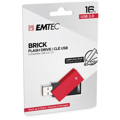 EMTEC Pendrive, 16GB, USB 2.0, EMTEC "C350 Brick", piros