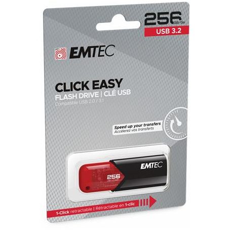 EMTEC Pendrive, 256GB, USB 3.2, EMTEC "B110 Click Easy", fekete-piros