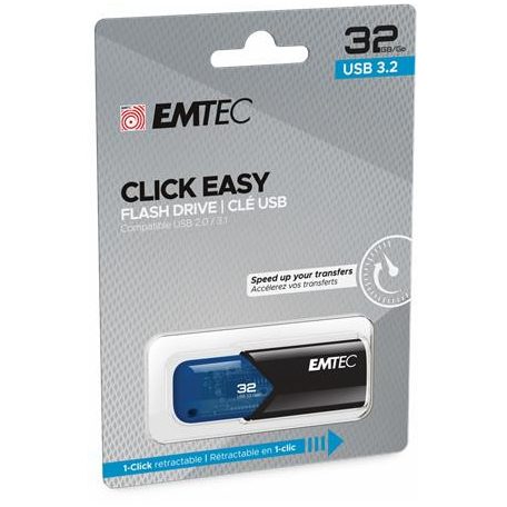 EMTEC Pendrive, 32GB, USB 3.2, EMTEC "B110 Click Easy", fekete-kék
