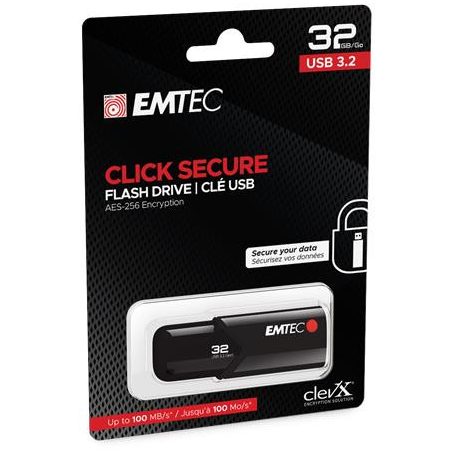 EMTEC Pendrive, 32GB, USB 3.2, titkosított, EMTEC "B120 Click Secure"