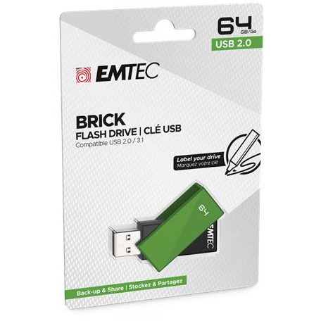 EMTEC Pendrive, 64GB, USB 2.0, EMTEC "C350 Brick", zöld