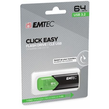 EMTEC Pendrive, 64GB, USB 3.2, EMTEC "B110 Click Easy", fekete-zöld