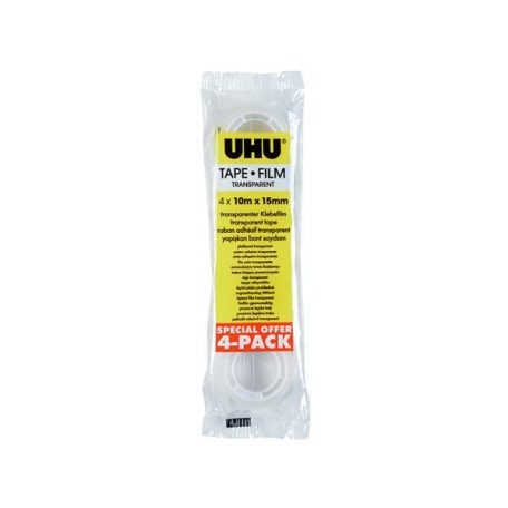 UHU Ragasztószalag, 15 mm x 10 m, 4 db, UHU, átlátszó