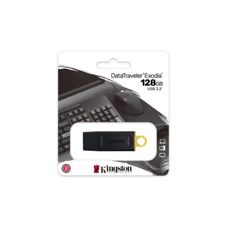 KINGSTON Pendrive, 128GB, USB 3.2, KINGSTON "DataTraveler Exodia", fekete-sárga