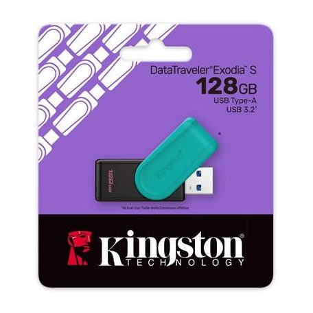 KINGSTON Pendrive, 128GB, USB 3.2 Gen1, KINGSTON "DataTraveler Exodia S", fekete-türkiz